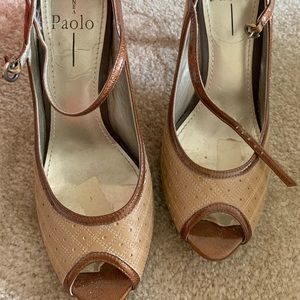 Linea Paolo peep toe heels in tan and brown